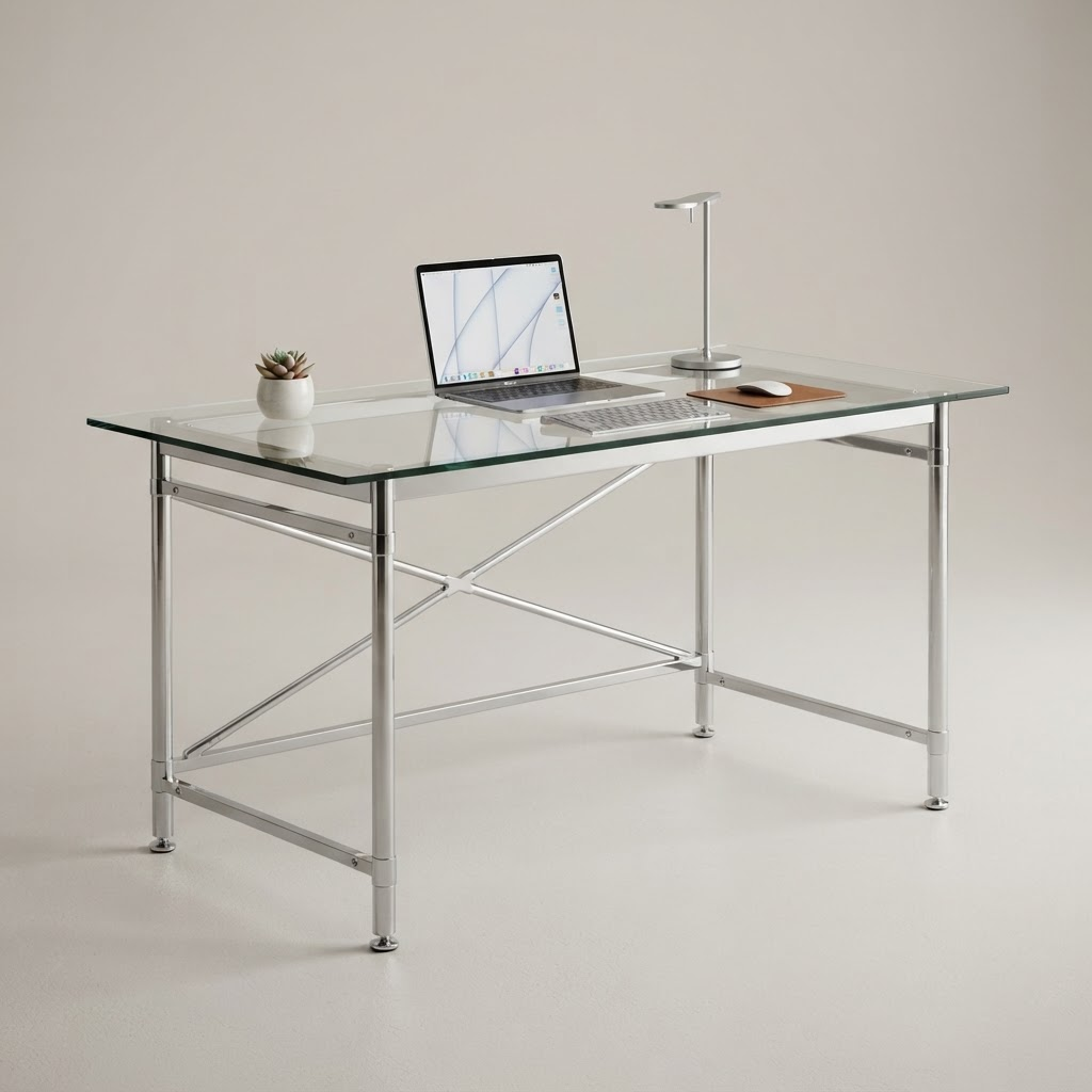 Clarity Glass-Top Chrome Desk