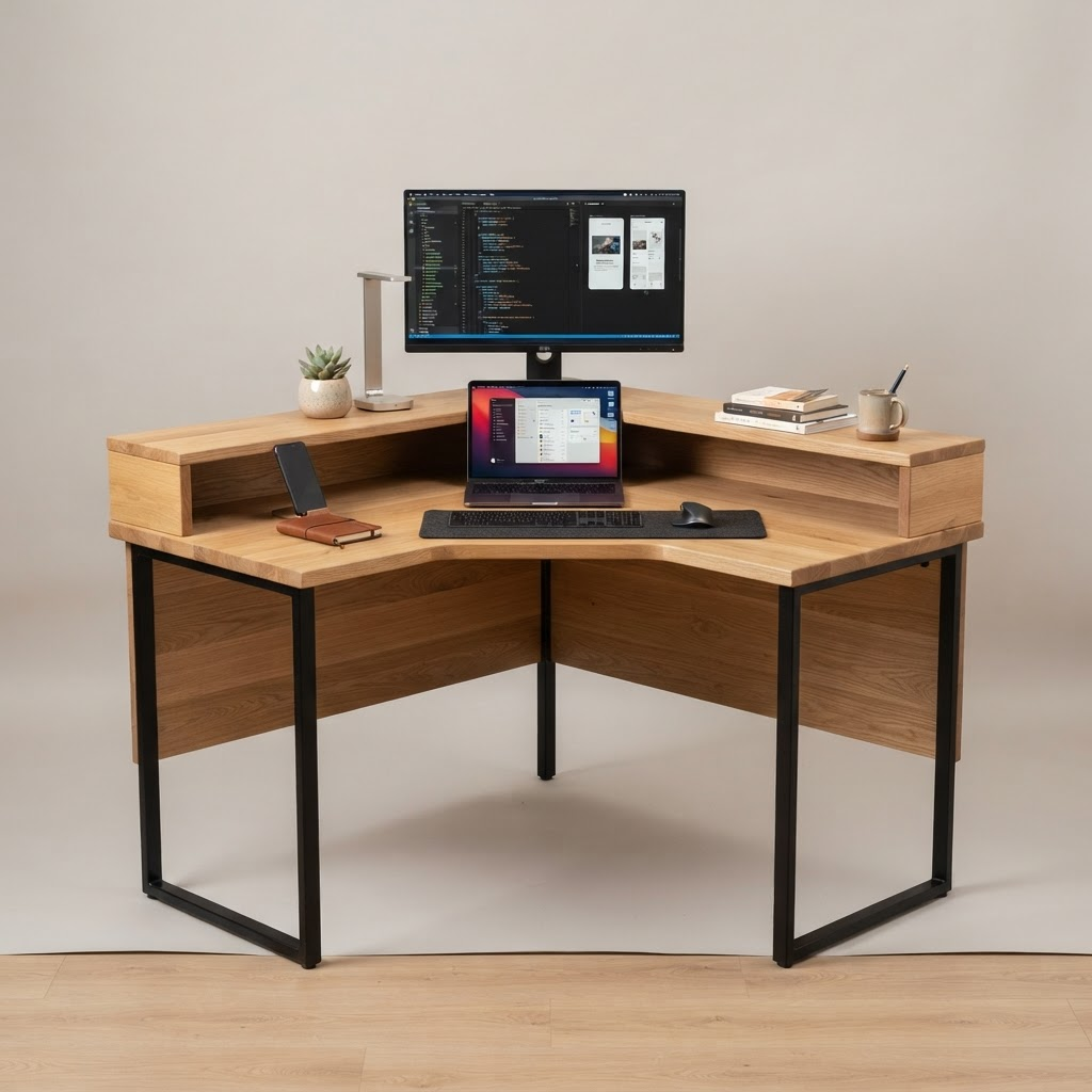 Birchwood Mini Corner Desk with Monitor Shelf